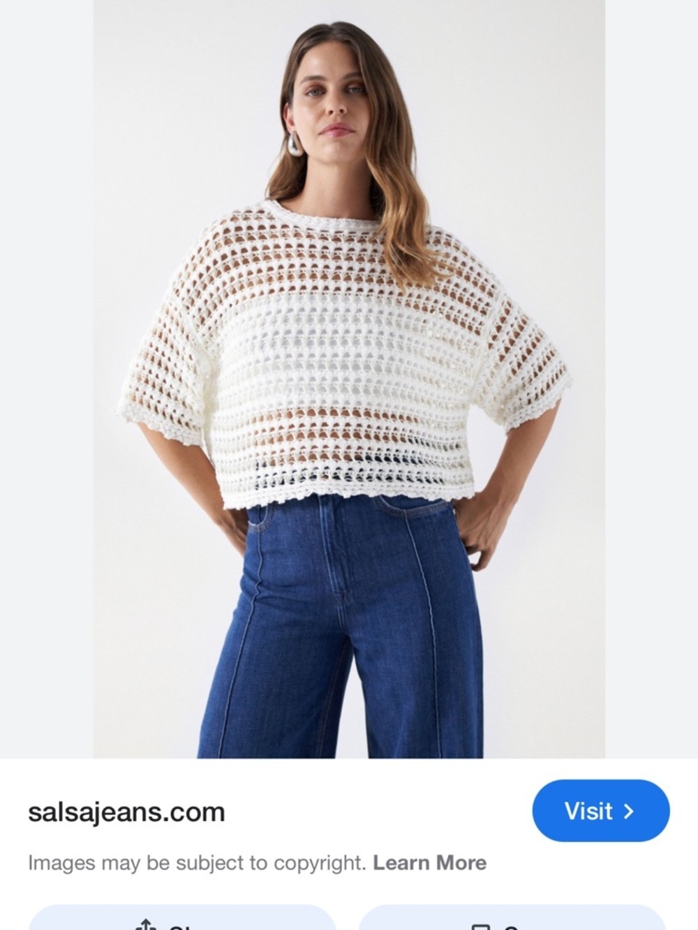 Salsa Jeans Cream Crochet Open-Knit Boxy Sweater Women’s Large